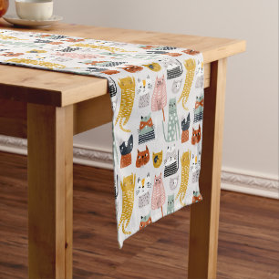 Chemin De Table Moyen Motif de chat à main mignon Doodle