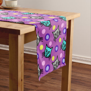 Chemin De Table Moyen Motif de chats mignons en Violet Moyenne Table Run