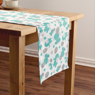 Chemin De Table Moyen Motif Des Eléphants Bleus, Eléphants Mignons, Étoi