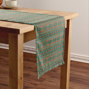Chemin De Table Moyen Motif géométrique Turquoise en cuivre du sud-ouest