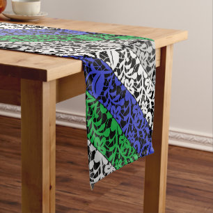 Chemin De Table Moyen motif plante bleu et vert A07.b noir BG
