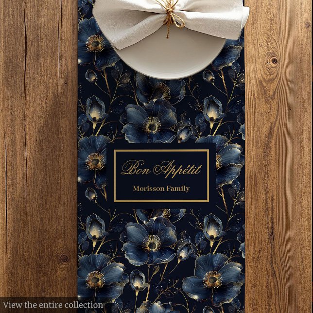 Chemin De Table Moyen Navy Gold Flowers Table Runner Chic Modern Keepsak (Navy Gold Flowers Table Runner Chic Modern Keepsake)