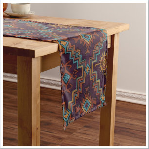Chemin De Table Moyen Or Sud-Ouest Tribal Turquoise Violet Foncé
