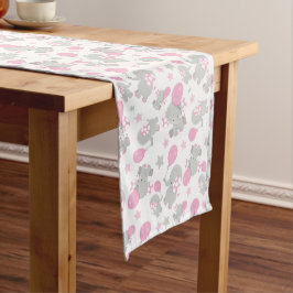 Chemin De Table Moyen Pattern of Elephants, Cute Elephants - Pink Gray