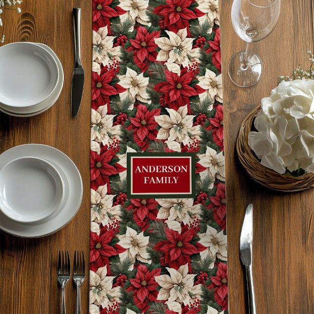 Chemin De Table Moyen Personalized Poinsettia Runner Chic Holiday Table (Personalized Poinsettia Runner Chic Holiday Table)
