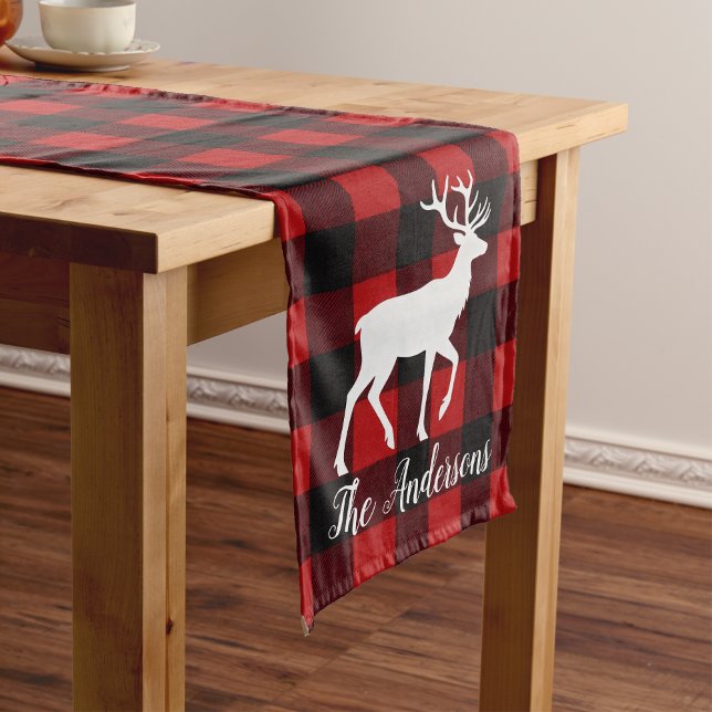 Chemin De Table Moyen Red Buffalo Plaid & Reindeer | Personal Name Gift  (Créateur téléchargé)