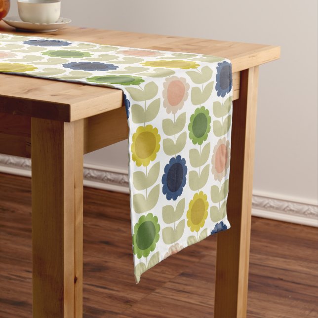 Chemin De Table Moyen Retro Groovy Summer Flowers Stems (In Situ)
