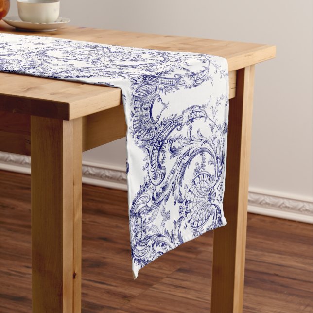 Chemin De Table Moyen Rococo Motif baroque bleu et blanc (In Situ)