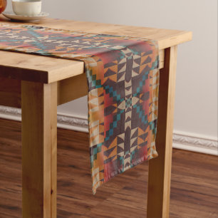 Chemin De Table Moyen Rust Orange foncé Rouge Brown Bleu Turquoise Art T