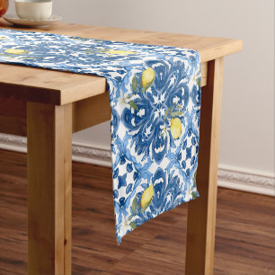 Chemin De Table Moyen style italien, carreaux, majolica, citron, impress