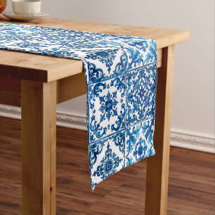 Chemin De Table Moyen style italien, méditerranéen, mosaïque, bleu,