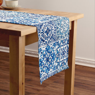 Chemin De Table Moyen style italien, méditerranéen, mosaïque, bleu,