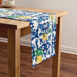 Chemin De Table Moyen style italien, méditerranéen, mosaïque, bleu, citr