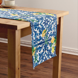 Chemin De Table Moyen style italien, méditerranéen, mosaïque, bleu, citr