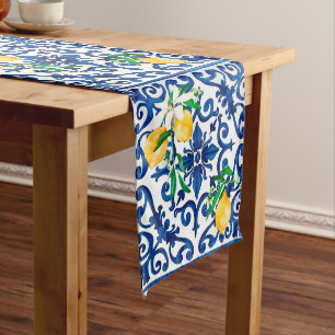Chemin De Table Moyen style italien, mosaïque, bleu, citron,