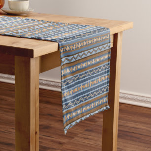 Chemin De Table Moyen Style sud-ouest bleu et Motif géométrique Brown