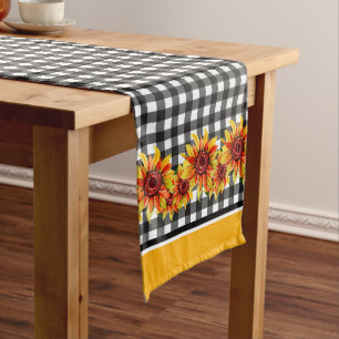 Chemin De Table Moyen Tournesols sur gingham noir