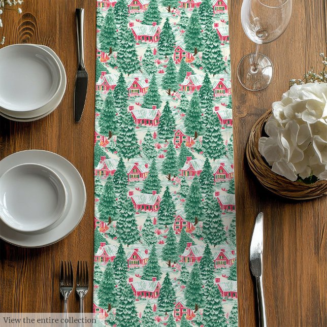 Chemin De Table Moyen Trendy hot pink red preppy Christmas table runner (Trendy hot pink red preppy Christmas table runner)