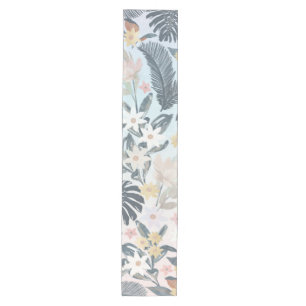 Chemin De Table Moyen Tropcal Grey Gold Foliage Floral Pattern