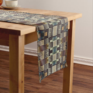 Chemin De Table Moyen Turquoise bleu gris Tan Taupe Brown Motif d'art tr