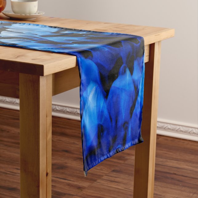 Chemin De Table Moyen Verre Bleu Et Noir Abstrait (In Situ)