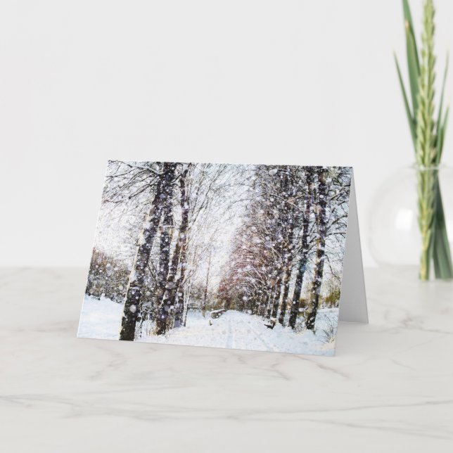 Chemin et arbres dans la carte de paysage de neige (Devant)