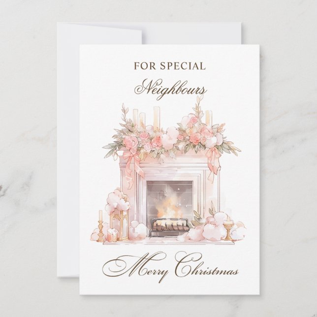 Cheminée de Noël Voisins Carte de vacances (Devant)