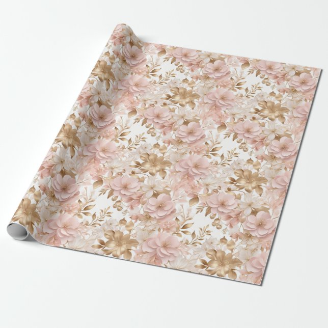 Cheminées Floral und Gold Weihnachten Geschenkpapier (Ungerollt)