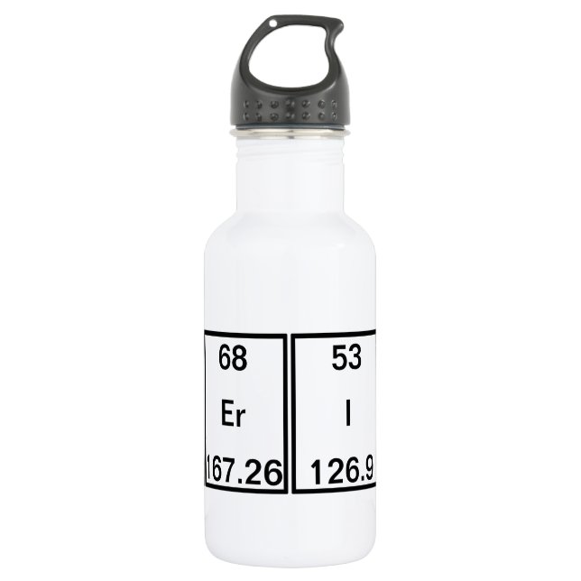 Chemische Elemente: Americiumerbium-Jod-Kalzium Edelstahlflasche (Vorderseite)