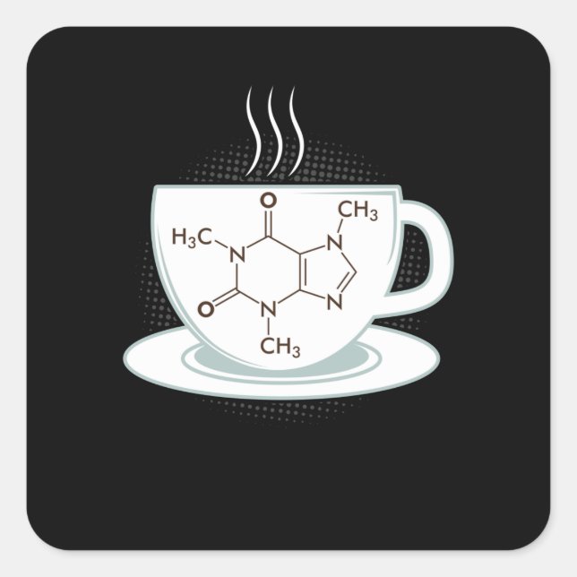 Chemische Koffeinmoleküle Quadratischer Aufkleber (Vorderseite)