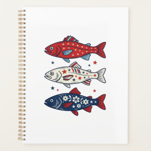 Chemise à motif de trois poissons patriotiques vin