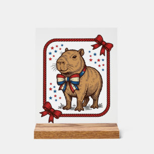 Chemise à nœud papillon capybara patriotique vinta