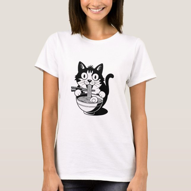 Chemise de chat nouilles, T-shirt de chat Ramen, A (Devant)