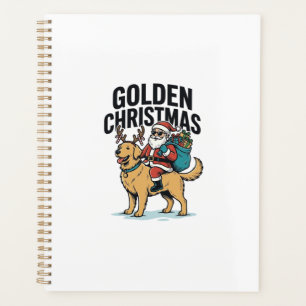 Chemise de Noël dorée Santa à cheval sur Retriever