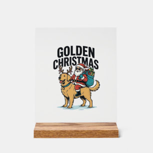 Chemise de Noël dorée Santa à cheval sur Retriever