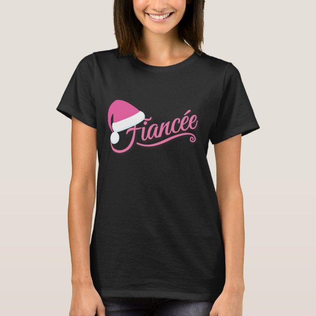 Chemise rose Santa Hat Fiancée T-shirt noir (Devant)