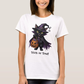 Chemise T-shirt Chat Sorcière Noire pour la fête d