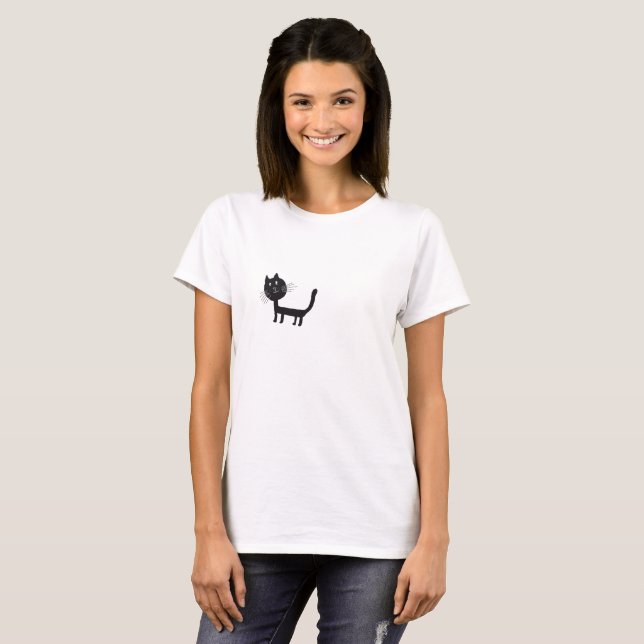 Chemise T-Shirt de base pour femmes Chat Noir, Bla (Devant entier)