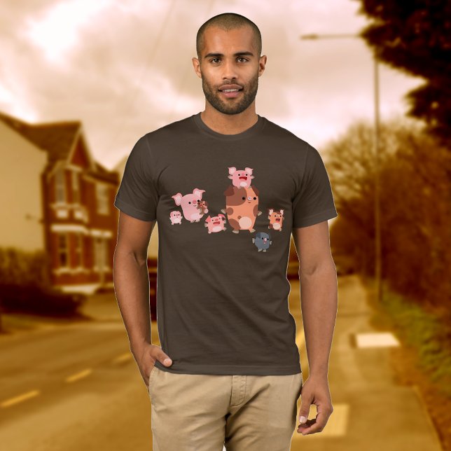 Chemise T-shirt Famille de cochon en caricature (Créateur téléchargé)