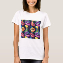 Chemise T-Shirt Lèvres Pop Art Colorées – Femme Au