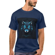 Chemise T-shirt Loup Géométrique Bleu Néon