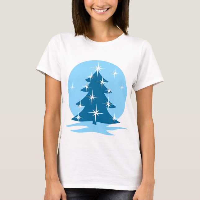 Chemises de Noël bleues de la dame T-shirt Arbre b (Devant)