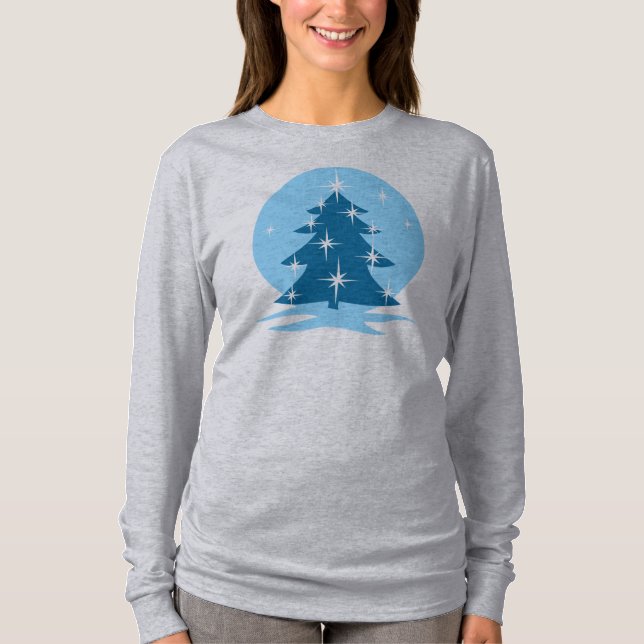 Chemises de Noël bleues de la dame T-shirt Arbre b (Devant)