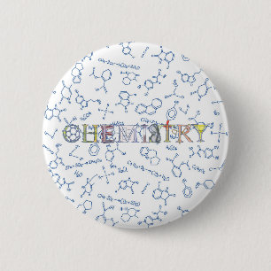 Chemistry diagram pattern and typography 6 cm roun button