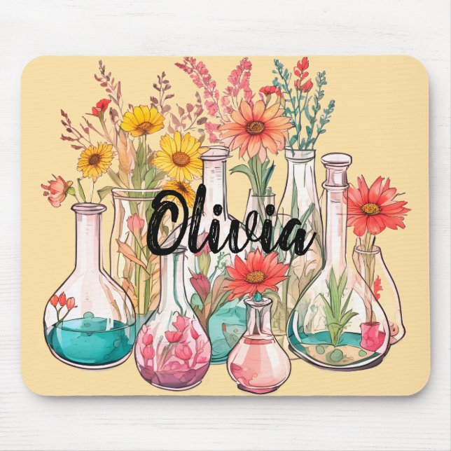 Chemistry Floral Beakers  Laboratory equipment Mousepad (Vorne)