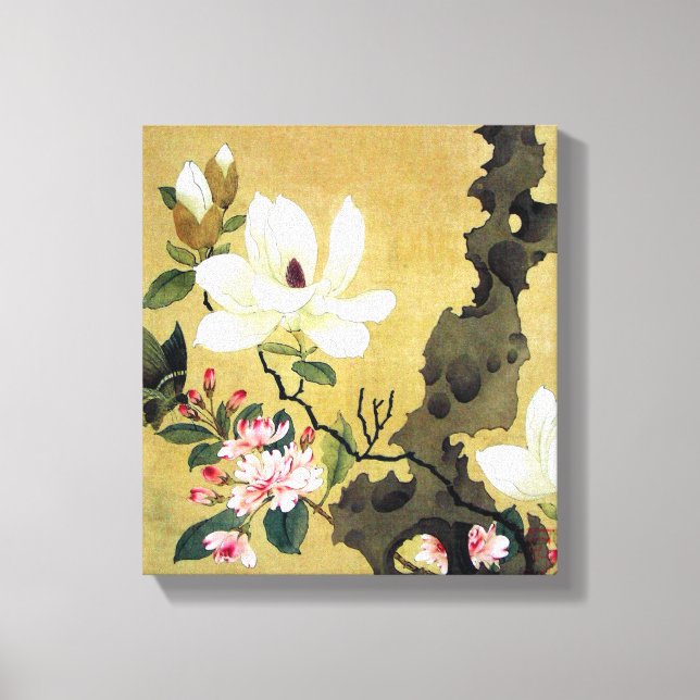 Chen Hongshou Magnolia und Erect Rock Leinwanddruck (Vorderseite)
