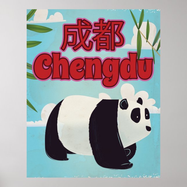Chengdu China Vintage Reiseprint. Poster (Vorne)