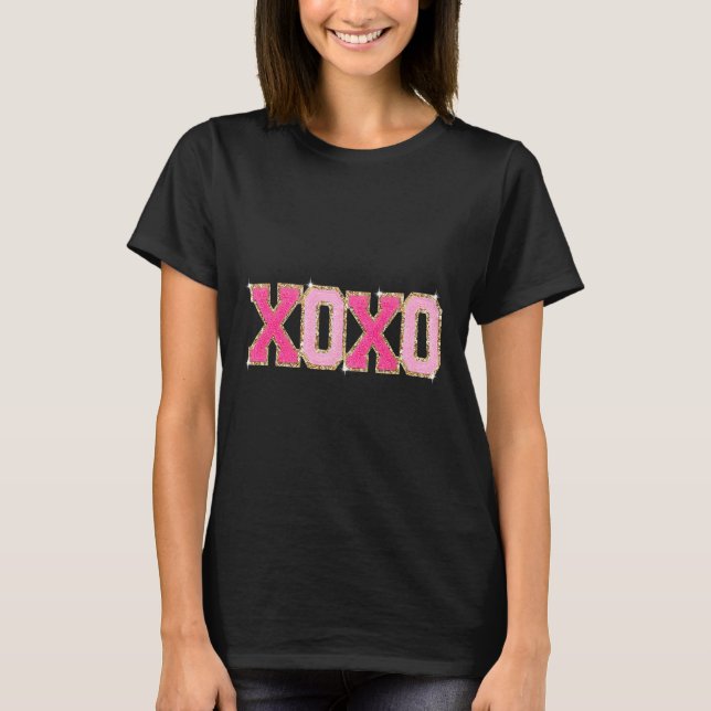 Chenille Patch Sparkling Xoxo Valentinstag Herz T-Shirt (Vorderseite)