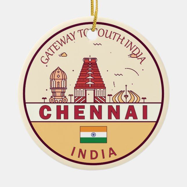 Chennai India City Skyline Emblem Keramik Ornament (Vorne)