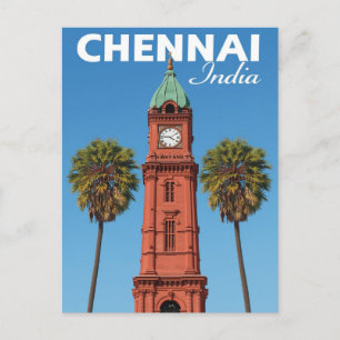 Chennai India Red Clock Tower Iconi Sehenswürdigke Postkarte